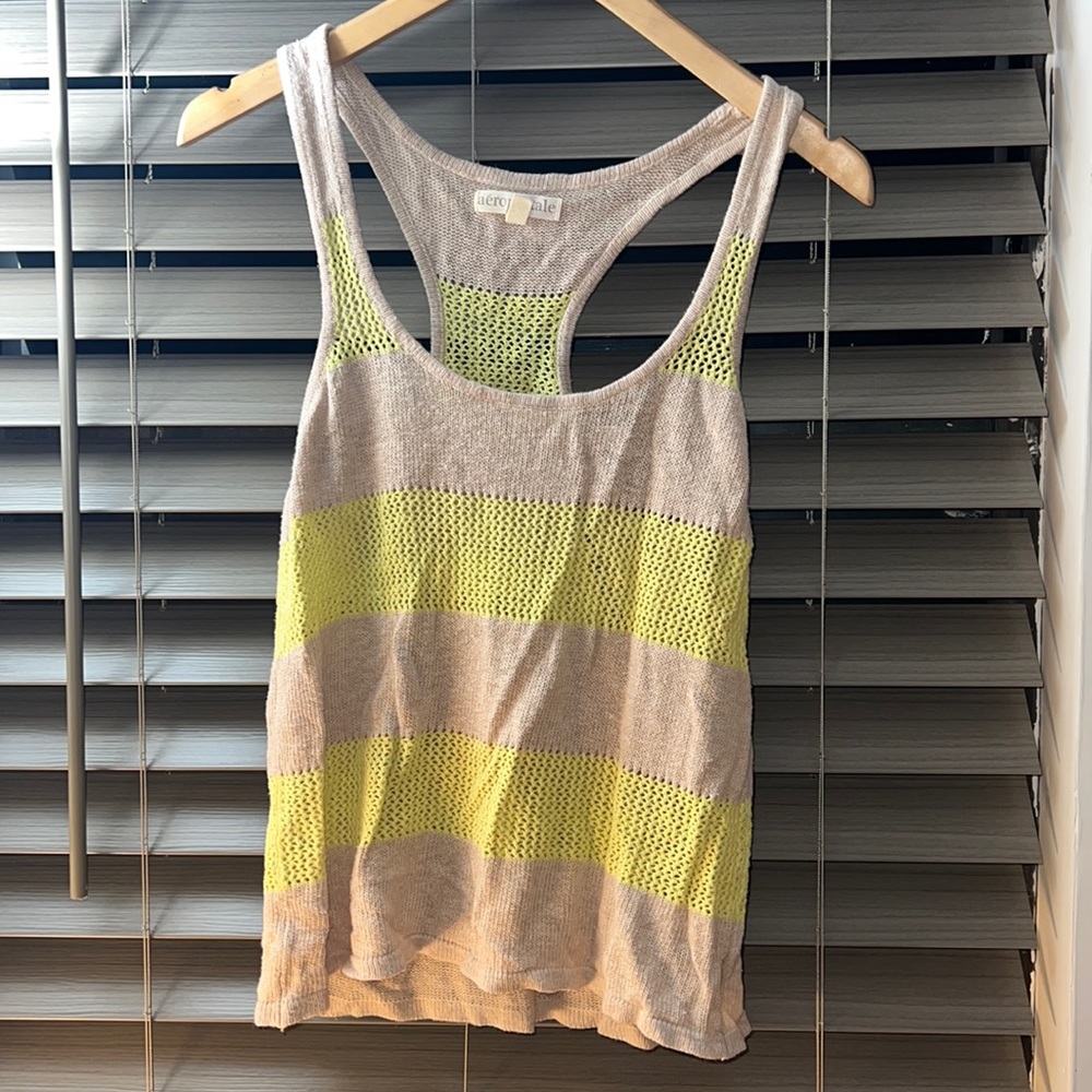 Neon yellow crochet accent Aeropostale razor back tank top 💛🌝🌻🌼🐝